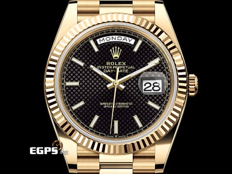 ROLEX 勞力士 Day-Date 星期日誌型 DD 228238 18K黃金材質 黑色格紋面盤&nbsp;2022年保年&nbsp;自動上鍊 40mm