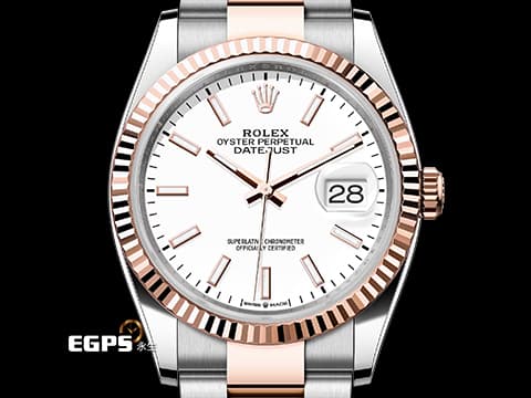 ROLEX 勞力士 Datejust 126231 蠔式日誌型 18K永恒玫瑰金材質 半金款 DJ36 經典三角坑紋錶圈 白色面盤&nbsp;2025年新式綠卡 自動上鍊 36mm