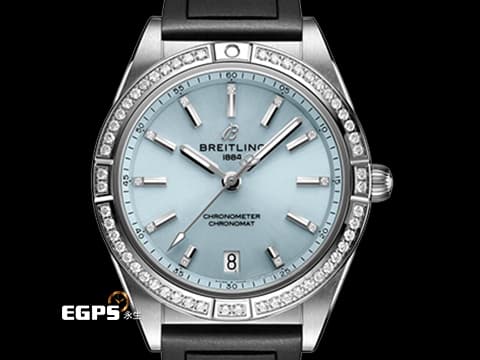 BREITLING 百年靈 CHRONOMAT G10380591C1S1&nbsp;Ice Blue冰藍色太陽放射紋面盤 原廠鑲鑽金錶圈 2023年保卡&nbsp;自動上鏈 36mm