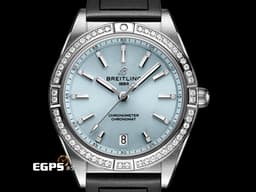 BREITLING 百年靈 CHRONOMAT G10380591C1S1&nbsp;<font color="#05f0f0">Ice Blue冰藍色太陽放射紋面盤 原廠鑲鑽金錶圈 2023年保卡</font><font color="#FF0000">&nbsp;</font>自動上鏈 36mm