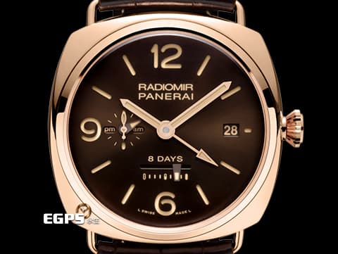 PANERAI 沛納海  Radiomir 8 Days GMT  特別版  PAM00395 PAM395 18K玫瑰金材質 八日鍊 巧克力色面盤 手動上鍊 45mm