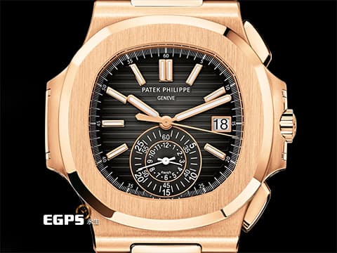 Patek Philippe 百達翡麗 PP錶 Nautilus Chronograph 金鷹 鸚鵡螺 5980/1R-001 18K玫瑰金材質 鏈帶款 同軸計時碼錶 漸層橫條紋褐色面盤&nbsp;PP印記 2020年保單&nbsp;自動上鏈 40.5mm