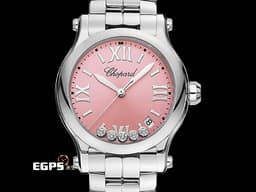 CHOPARD 蕭邦 Happy Sport 快樂鑽 278582-3009 <font color="#fbb6b6">粉紅色面盤 五顆跑鑽&nbsp;錶冠鑲嵌圓形粉色水晶</font>&nbsp;不鏽鋼材質&nbsp;<font color="#FF0000">2026年保單</font>&nbsp;石英機芯 36mm