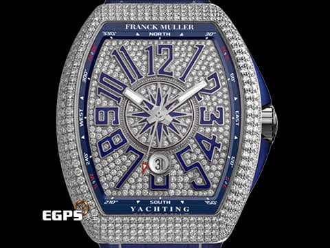 Franck Muller 法蘭穆勒 FM Vanguard Yachting 遊艇系列  V45 SC DT 精鑲滿天星鑽錶  滿滿的美鑽耀眼奪目，絕對是目光的焦點&nbsp;自動上鏈 44x54 mm