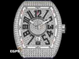 Franck Muller 法蘭穆勒 FM錶 Vanguard V45 系列&nbsp;<font color="#FF0000">華麗的精鑲滿天星面盤、錶殼</font>&nbsp;V45SCDT 酒桶型 不鏽鋼 大三針 自動腕錶 44x54mm