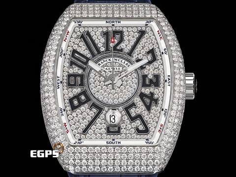 Franck Muller 法蘭穆勒 FM錶 Vanguard V45 系列&nbsp;華麗的精鑲滿天星面盤、錶殼&nbsp;V45SCDT 酒桶型 不鏽鋼 大三針 自動腕錶 44x54mm
