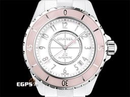 CHANEL 香奈兒 J12 H4468 <font color="#05f0f0">高科技陶瓷 白色陶瓷材質</font>&nbsp;<font color="#f9d7e5">粉紅色單向旋轉陶瓷錶圈 粉紅色秒針</font> 阿拉伯數字 <font color="#ff0000">限量1200只</font> 自動上鍊 38mm