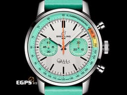 BREITLING 百年靈 Top Time B01系列 Fausto Coppi AB01768A1A1X1 不鏽鋼材質 <font color="#05f0f0">綠松石色小錶盤</font>&nbsp; <font color="#fd9753">橙色閃電形秒針</font>&nbsp;<font color="#FF0000">自製B01機芯 2025年保單 限量750支</font> 自動上鍊 41mm