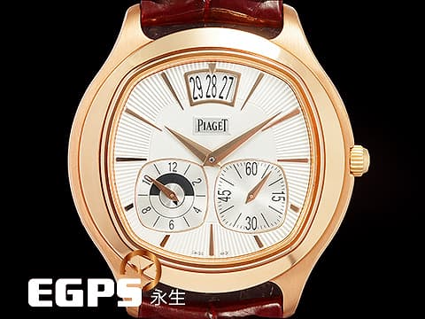 PIAGET 伯爵 Emperador Coussin系列 Dual Time Zone 兩地時間 小秒針 G0A32017&nbsp;玫瑰金材質 銀白色雕紋面盤 枕型&nbsp;&nbsp;限量200只&nbsp;自動上鍊 42mm