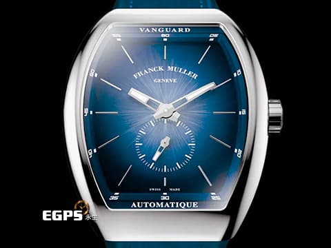 Franck Muller 法蘭穆勒 FM錶 Vanguard Sfumato Slim系列 V41 S S6 AT&nbsp;藍色漸層面盤&nbsp;小秒針 不鏽鋼&nbsp;輕薄酒桶型 2026年保單 新錶訂價：450,000元 自動上鍊 41×49.95mm