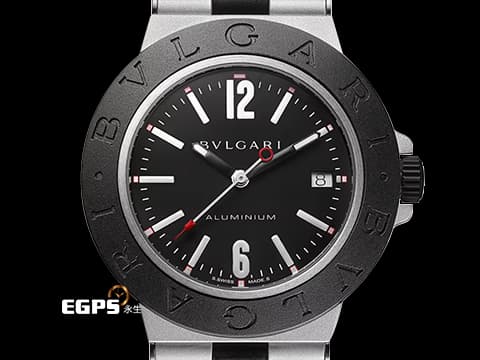 BVLGARI 寶格麗 Bulgari Aluminium系列 103445&nbsp;鋁合金+鈦金屬材質&nbsp;黑色橡膠刻度錶圈&nbsp;2025年保卡 台灣公司貨 自動上鍊 40mm