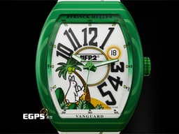 Franck Muller 法蘭穆勒 FM #FR2NCK MULLER Vanguard V41&nbsp;<font color="#78d97e">綠色玻璃纖維複合物材質【熱帶綠】</font> V 41 SC DT BEACH FR2&nbsp;<font color="#e2e2e2">#FR2聯名創作 Fxxking Rabbits</font> <font color="#ff0000">2025年保單 全球限量300支</font> <font color="#FFFF33">【反骨月兔】</font> 自動上鏈 41 x 49.95mm