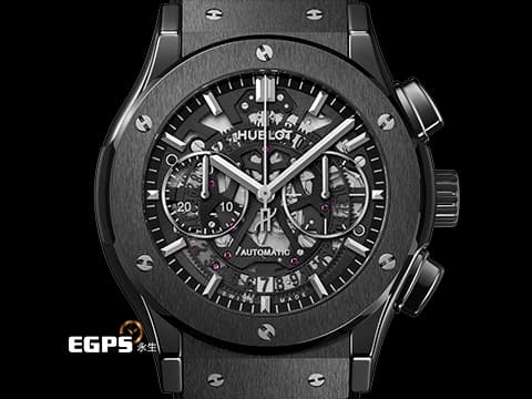 HUBLOT 宇舶 Classic Fusion AERO 經典融合系列 525.CM.0170.RX 黑色魔力 黑陶瓷材質 計時碼表 鏤空面盤 2025年電子式保單 自動上鍊 45mm