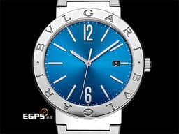 BVLGARI 寶格麗 BULGARI 103720 不鏽鋼材質 <font color="#05f0f0">藍色太陽紋放射面盤</font>&nbsp;<font color="#ff0000">2025年保卡</font> 自動上鍊 40mm