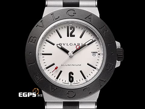 BVLGARI 寶格麗 Bulgari Aluminium系列 103382&nbsp;鋁合金+鈦金屬材質&nbsp;黑色橡膠刻度錶圈&nbsp;大三針&nbsp;2025年保卡&nbsp;自動上鍊 40mm