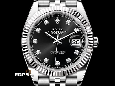 ROLEX 勞力士 DATEJUST 41 蠔式日誌型 126334 不鏽鋼材質 原鑲鑽石時標 黑色面盤&nbsp;&nbsp;2026年保卡 經典三角坑紋錶圈 紀念型（Jubilee）五株錶帶&nbsp;自動上鍊 41mm