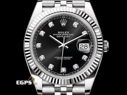 ROLEX 勞力士 DATEJUST 41 蠔式日誌型 126334 不鏽鋼材質 <font color="#05f0f0">原鑲鑽石時標 黑色面盤</font>&nbsp;&nbsp;<font color="#FF0000">2026年保卡 經典三角坑紋錶圈 紀念型（Jubilee）五株錶帶</font>&nbsp;自動上鍊 41mm
