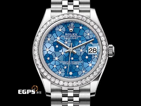 ROLEX 勞力士 Datejust 31 經典 蠔式日誌型 278384 天藍色花朵圖案面盤 DJ31&nbsp;原廠鑲鑽錶圈 2025年保卡 紀念型（JUBILEE）五銖錶帶 自動上鍊 31mm