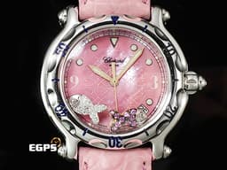 CHOPARD 蕭邦 Happy Sport Zodiac 快樂鑽 星座 雙魚座 288347-3013 <font color="#f6cee8"> 粉色面盤 原廠雙魚座造型跑鑽</font> 不鏽鋼 <font color="FF0000">2024年保單</font> 石英機芯 38mm
