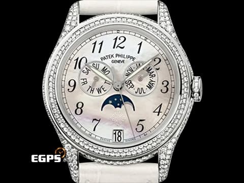 PATEK PHILIPPE 百達翡麗 PP錶 Annual Calendar 複雜功能計時系列 4937G/001 18K白金材質 年曆錶 月相顯示 原廠鑲嵌鑽石錶圈 珍珠貝殼面盤&nbsp;自動上鍊 37mm