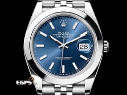 ROLEX 勞力士 蠔式 DATEJUST II 126300 不鏽鋼材質&nbsp;<font color="#6ca6d6">藍色太陽紋面盤</font> <font color="#FF0000">2026年保卡 極新品 紀念型五銖錶帶</font> 自動上鏈 41mm