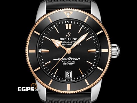 BREITLING 百年靈 Superocean Heritage B20 超級海洋文化系列 UB2010121B1S1 不鏽鋼&amp;18K玫瑰金材質 半金款&nbsp;黑色「織網式」橡膠錶帶&nbsp;2026年保單&nbsp;自動上鍊 42mm