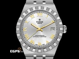 TUDOR 帝舵 Royal 皇家系列 2836C1A0&nbsp;<font color="#d1cccc">銀色面盤搭配</font><font color="#e8d44f">金色立體羅馬數字時標</font><font color="#FFA488">&nbsp;</font>不鏽鋼&nbsp;大三針<font color="#FFA488">&nbsp;</font>切割坑紋外圈 <font color="#ff0000">自製機芯搭配可微調摺疊扣&nbsp;</font><font color="#FF0000">2026年保卡</font> 自動上鍊 36mm