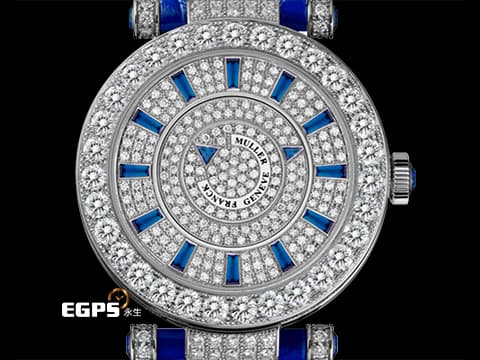 FRANCK MULLER 法蘭穆勒 Double Mystery 神秘 藍色 DM 42 D 1R CD 18K白金 大鑽圈  原鑲滿天星鑽石面盤、大鑽圈、鑽耳、鑽扣 新錶參考訂價：3,444,000元&nbsp;&nbsp;自動上鍊 42mm