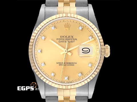 ROLEX 勞力士 蠔式 DATEJUST 16013 18K黃金&amp;不鏽鋼材質 半金款 香檳色面盤 鑽石時標&nbsp; 紀念型錶帶 自動上鍊 36mm