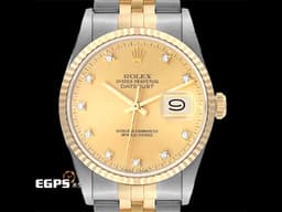 ROLEX 勞力士 蠔式 DATEJUST 16013 18K黃金&amp;不鏽鋼材質 半金款 <font color="#efe3a3">香檳色面盤 鑽石時標</font>&nbsp; <font color="#ff0000">紀念型錶帶</font> 自動上鍊 36mm