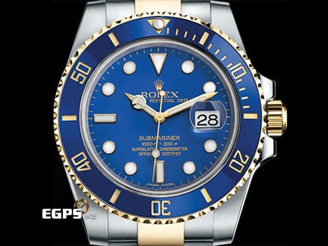 ROLEX 勞力士 Submariner 潛航者 116613LB  藍水鬼 18K黃金 半金款 陶瓷錶框 116613 LB 絕版經典烤漆面盤 潛水錶 自動上鍊 40mm