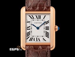 CARTIER 卡地亞 經典 坦克 TANK MUST 小型款 W5200024 18K玫瑰金材質&nbsp;<font color="#6da6d2">圓珠形錶冠鑲嵌1顆凸圓形藍色合成尖晶石</font> 石英機芯 31 x 24.4mm