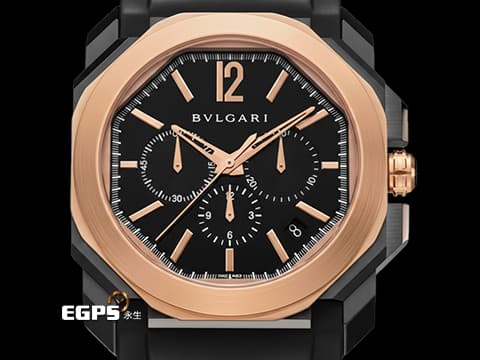 BVLGARI 寶格麗 Bulgari Octo Velocissimo Chronograph 102488&nbsp;計時碼表 BGOP41SGCH&nbsp;黑色DLC塗層不鏽鋼+玫瑰金材質 半金款&nbsp;2020年保單  自動上鏈 41mm