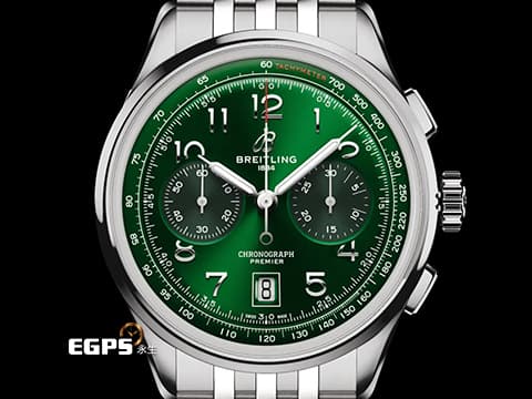 BREITLING 百年靈 Premier B01 Chronograph 42 璞雅系列 AB0145&nbsp;綠色面盤&nbsp;計時碼表 不鏽鋼 B01自製機芯&nbsp;2024年保單&nbsp;自動上鍊 42mm