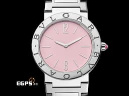 BVLGARI 寶格麗 Bulgari Lady系列 103711 不鏽鋼材質&nbsp;<font color="#fdc4dd">粉紅色面盤 鑲嵌粉色尖晶石錶冠</font>&nbsp;<font color="#ff0000">2026年保卡</font>&nbsp;石英機芯 33mm