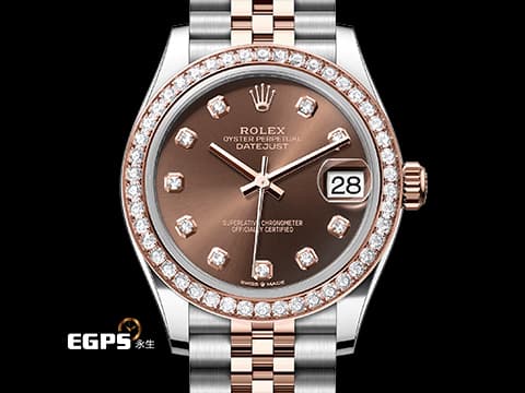ROLEX 勞力士 DateJust 278381 18K永恆玫瑰金&amp;不鏽鋼材質 半金款 巧克力色面盤 原廠鑲嵌鑽石錶圈、時標&nbsp;2020年新式保卡 自動上鍊 31mm