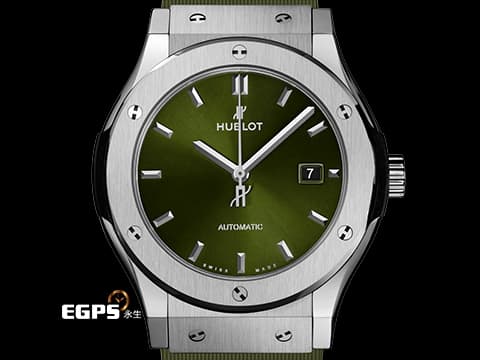 HUBLOT 宇舶 Classic Fusion Chronograph 42 經典融合 542.NX.8970.RX&nbsp;不鏽鋼材質&nbsp;綠色太陽紋面盤 2026年電子保單&nbsp;自動上鍊 42mm
