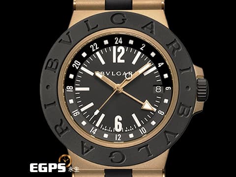 BVLGARI 寶格麗 Bulgari Aluminium Bronzo GMT 兩地時間 104241 青銅材質錶殼&nbsp;經典黑色橡膠刻度錶圈&nbsp;2025年保卡 自動上鍊 40mm
