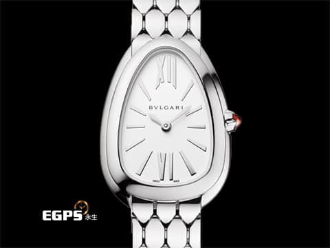 BVLGARI 寶格麗 Serpenti Seduttori系列 103937 銀白色面盤搭配羅馬數字時標&nbsp;經典&nbsp;六角形蛇鱗鍊節錶帶&nbsp;不鏽鋼材質&nbsp;2026年保單&nbsp;石英機芯 33mm