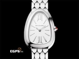 BVLGARI 寶格麗 Serpenti Seduttori系列 103937 <font color="#c2c1c1">銀白色面盤搭配羅馬數字時標</font>&nbsp;經典&nbsp;<font color="#fa00fa">六角形蛇鱗鍊節錶帶</font>&nbsp;不鏽鋼材質&nbsp;<font color="#FF0000">2026年保單</font>&nbsp;石英機芯 33mm