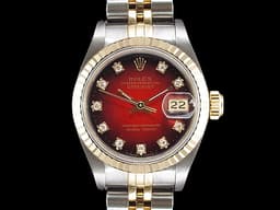 ROLEX 勞力士 DATEJUST 69173 蠔式 半金 漸層紅色面盤 鑽石時標 自動女錶 26mm