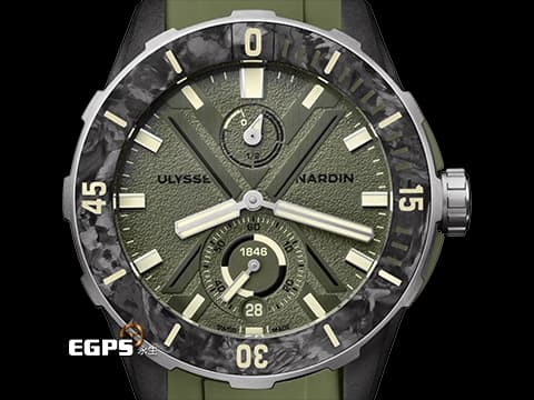 Ulysse Nardin 雅典 Diver NET 1183-170-8A 不鏽鋼材質 碳纖維材質錶圈&nbsp;卡其色紋路面盤 淺水錶 動力儲存顯示&nbsp;2025年保卡&nbsp;自動上鍊 44mm