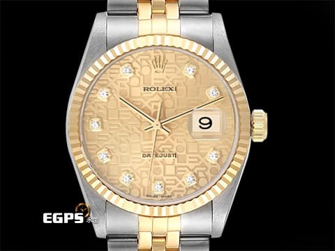 ROLEX 勞力士 DATEJUST 16233 蠔式日誌型 18K黃金 半金款 原廠鑲嵌鑽石時標 香檳金色紀念型面盤&nbsp;經典&nbsp;自動上鍊 36mm