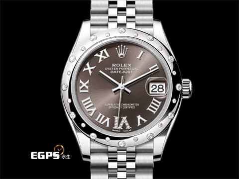 ROLEX 勞力士 Datejust 31 蠔式日誌型 178344 深灰色面盤 不鏽鋼 原廠雪花式鑲嵌鑽石錶圈、VI鑲鑽時標 經典 DJ31 台灣公司貨 紀念型（Jubilee）五銖錶帶 自動上鍊 31mm