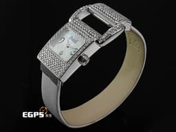 PIAGET 伯爵錶 Miss Protocole 18K白金材質&nbsp;<font color="#05f0f0">白色珍珠貝母面盤</font> 精鑲鑽石錶圈、錶耳 石英機芯 17x44mm