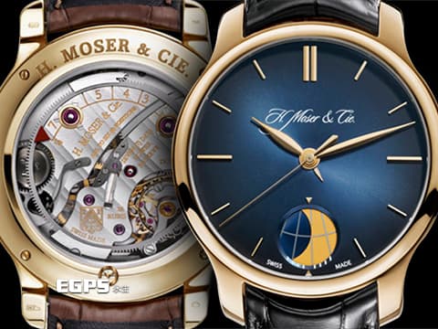 H. Moser &amp; Cie. 亨利慕時 Perpetual Moon 千年月相 348.901-013 18K玫瑰金材質 7日動力儲存 弧形軌道移動式動能儲存顯示 藍色漸層面盤&nbsp;台灣公司貨 訂價約1,245,000元&nbsp;自動上鍊 40.8mm