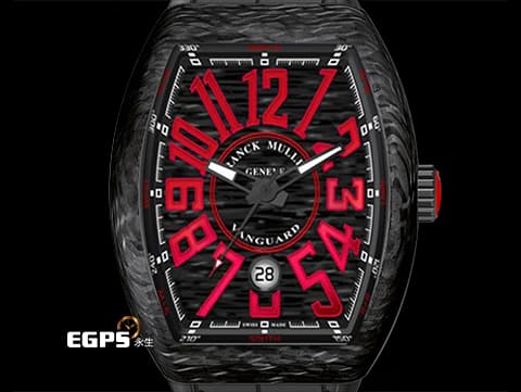 FRANCK MULLER 法蘭穆勒 Vanguard系列 V45 SC DT 黑面拉絲面盤 紅色立體時標 碳纖維材質  2020年保單 台灣公司貨  酒桶型 自動上鍊 44x54mm