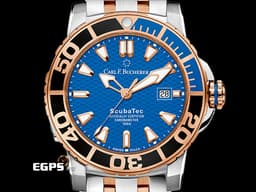Carl F. Bucherer 寶齊萊 Patravi ScubaTec 柏拉維 深潛 00.10632.24.53.21 <font color="#2d90fb">藍色雕紋面盤</font>&nbsp;<font color="#ffa57d">18K玫瑰金 半金款</font>&nbsp;<font color="#ff0000">排氦氣閥</font>&nbsp;<font color="#FF0000">2025年保卡 </font>潛水錶 自動上鍊 44.6mm