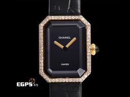 CHANEL 香奈兒 PREMIÈRE 首映系列 H0094 18K黃金材質 <font color="#05f0f0">鑲嵌凸圓形縞瑪瑙錶冠、</font><font color="#ff0000">原廠鑲嵌鑽石錶圈&nbsp;</font>石英機芯 25×19mm