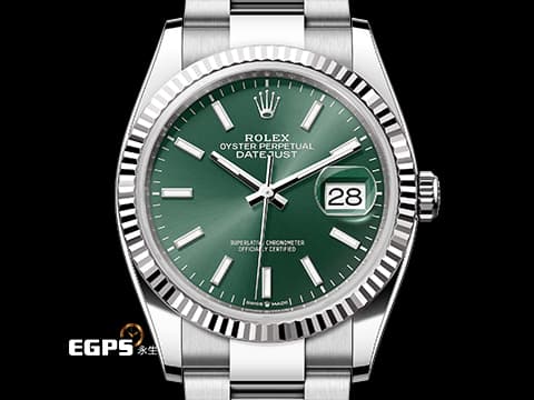 ROLEX 勞力士 Datejust 36 蠔式日誌型 126234 薄荷綠色錶面 DJ36 經典三角坑紋錶圈 2025年保卡 蠔式（Oyster）三節錶帶 自動上鍊 36mm